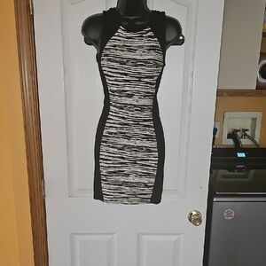 Divided Black and White Sleeveless Bodycon Mini Dress